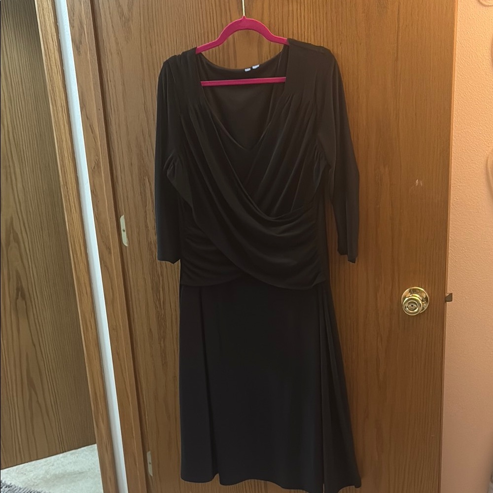 Black Cowl Neck Sheath Dress with 3/4 Sleeves